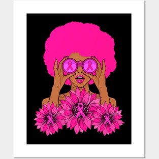 Afro Girl Hair In October We Wear Pink Breast Cancer Awareness Posters and Art